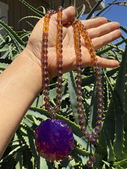 vintage 100% Natural Burmese Amber Necklace With flower carving Pendant