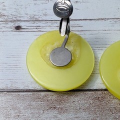 Vintage Clip On Earrings – 1 & 1/8″ Retro Yellow Circle – Some Damage To Rear
