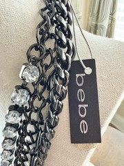 Y2K NWT Bebe Moto Multi-Strand Crystal Gunmetal Chain Necklace Black 23” 194g