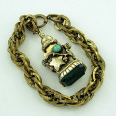 Revival Perfume Holder Green Intaglio Ornate Charm Bracelet; Charitable Donation