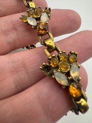 Vintage Rhinestone Bracelet Orange Opalite Link Mid Century MCM READ