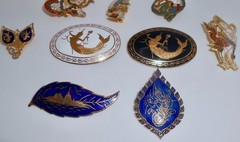 Vintage Thailand SIAM Bronze Gold-tone Niello Brooch Pins Lot of 9 L84