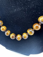 VTG Estate Tiger’s Eye Hand-Knotted Necklace Gemstone Beads Barrel Hook Clasp