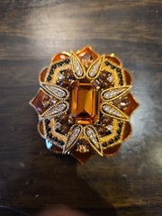 Vintage Signed CINER Amber Topaz Swarovski Crystal Enamel Mughal Brooch Pendant