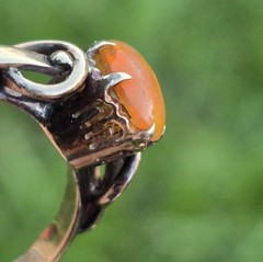 Antique 18K Yellow Gold Orange Fire Ethiopian Opal Ring Old Estate Jewelry