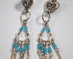 Silver Tone Chandelier Pierced Earrings Turquoise Color Glass Beads 3.5″