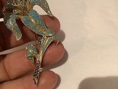VINTAGE AUTHENTIC SIGNED STERLING SILVER (835) TURQUOISE & MARKASITE FLOWER BROO