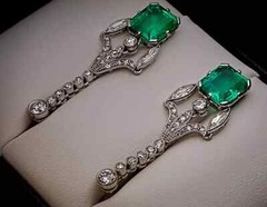Art Deco Style Emerald & Lab-Created Diamond Wedding 14K White Gold FN Earrings