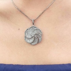 40ct 1Pc Pave Diamond Flower Pendant- 925 Sterling Silver -27mmx24mm d7