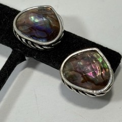 Vintage NAPIER Silver Tone Abalone Pierced Earrings Teardrop Facet Pierced Post