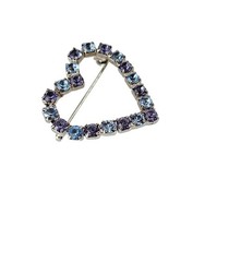 Icy Blue, Purple Rhinestone Open Heart Brooch Pin J195