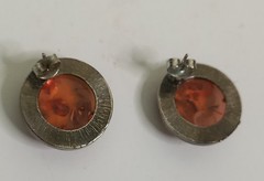 Vintage Baltic Amber Stud Earrings Cognac Sun Spangles Open Back Silver Tone