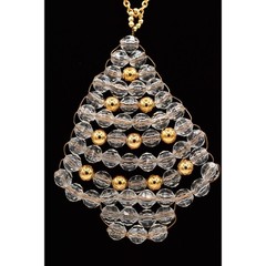 Vintage Beaded Christmas Tree Pendant Necklace Lucite Beaded Clear 1990s BinBD
