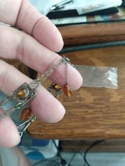 Antique Art Deco Silver Wash Czech Gold Glass 7-8 Inch Link Bracelet Draw String