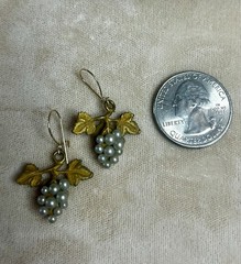 Grape Earrings Pearl Grape Cluster Earrings, Gold Tone, 1.25” Vintage Wedding
