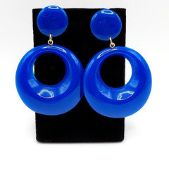 Vintage Blue Hoops Wide Bottom Retro Design Hoop Acrylic Pierced Style Earrings