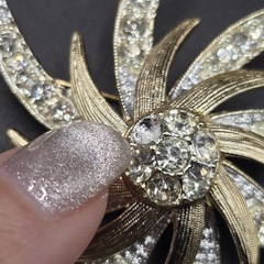 Sarah Coventry Gold/Silver Tone Rhinestone Floral Brooch & Clip-On Earrings Set