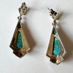 Vintage 925 Sterling Silver Marcasite Mixed Blue Turquoise Earrings Drop 4.5 cm