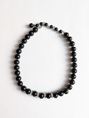 Vintage Japan Black Glass Beads Choker Necklace 15.5 Inches