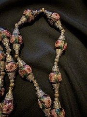 Vintage Long Cloisonné Necklace Copper Based & Wire Pewter Binding 925 Clasp