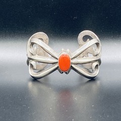 Vintage Navajo 925 Sterling Silver Sand Cast Red Coral Cuff Bracelet 58g 2.25”