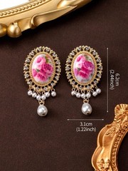 Vintage Floral Cameo Pearl Dangle Earrings Gold Rhinestone Statement Jewelry