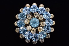 Vintage Sky Blue Rhinestone Starburst Brooch Crystal Silver Floral Pin 50s BinBI
