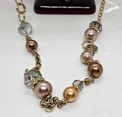 Vintage Rhinestone Faux Pearl Faceted Glass Necklace Multicolor 36″