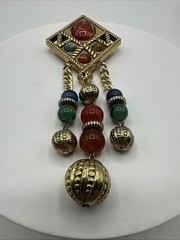 ‘80 Vintage Rhombus Shape Faux Stones Dangling Brooch. See pics.