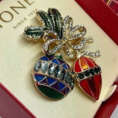 Monet Christmas Ornament & Pine Brooch Pin Enamel & Pave Rhinestones NEW in Box