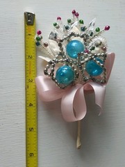 Vintage Atomic MCM Blue Mercury Glass Ball Silver Beads Corsage Pin Rare Find