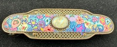 Vintage Sterling Silver Barrette with Polymer Clay Millefiori & Moonstone