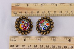 Murano/Millefiori Glass Inset Brass Clip-on Earrings, 21gr