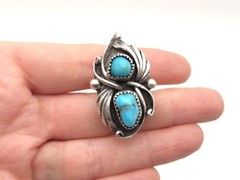 Vintage Navajo Robert Kelly Turquoise Sterling sz 7.5 Ring Native American 8.8g