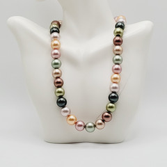 Lustrous Pastel Metallic Coated Glass Faux Pearls Earthy Jewel Tones 19 Inch