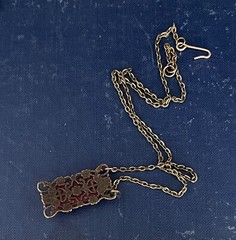 Vintage Necklace Art Deco Revival Filigree Pendant Red Carnelian Czech Glass