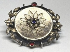 K17 1880-1920 ANTIQUE BROOCH Silver 835 Sapphire & Garnet 27 mm 1.1 Inches WW1