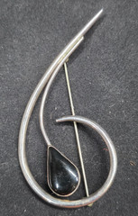 Mexico Sterling Silver Fashion Pin Black Stone