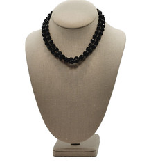 Black Glass Bead Necklace Double Strand West Germany Vintage 1950 1960s 16 Inch