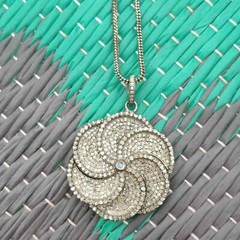 40ct 1Pc Pave Diamond Flower Pendant- 925 Sterling Silver -27mmx24mm d7