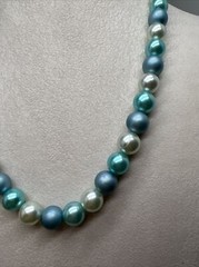 Vintage Blue White Faux Pearl Beaded 18” Necklace 5727