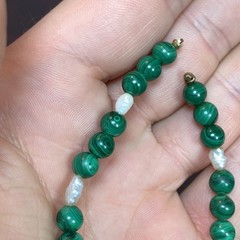 VTG Round Malachite Beads (No Clasp) Fresh Water Pearls Segment Bracelet 6-3/8”