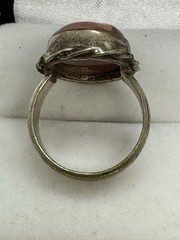 Vintage Red Pink Stone Ring Size 7 Silver Tone