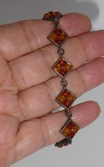 Vintage Hallmarked Poland Two Tone Amber 925 Sterling Silver Link Bracelet 7.5″