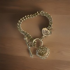 Vintage Juicy Couture, Pavé Heart Charm, Silver Tone, Toggle Bracelet