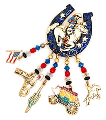 Moulin Rouge Western Cowboy Lucky Horseshoe Enameled Glitzy Charm Brooch