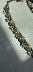 Coro Vintage 1950s White Enamel Aurora Borealis Rhinestone Leaf Choker Necklace