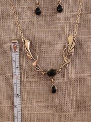 Art Nouveau/Art Deco Vintage Sterling Silver Onyx Necklace & Dangle Earring Set