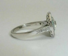 Art Deco Round Lab-Created Diamond & Emerald Halo Wedding White Gold Finish Ring