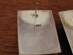 Vintage Pair of Sterling Silver Earrings w/ Black Stone Possibly Onyx